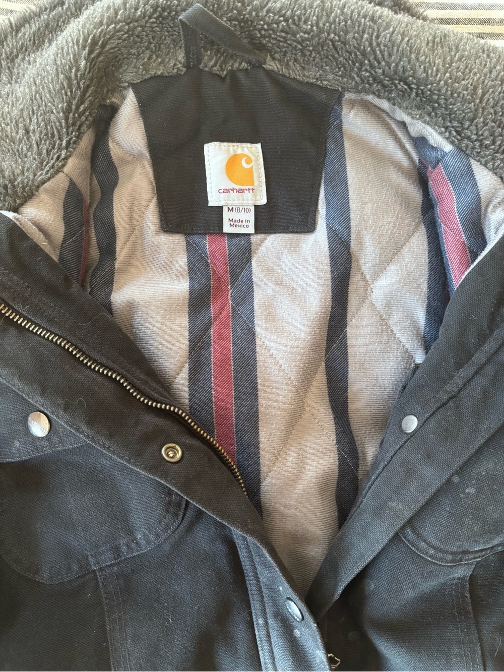 Carhartt Black Workwear Field Jacket with Striped Lining